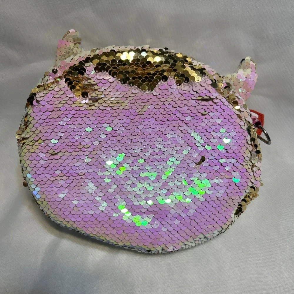 TY UNICORN PURSE Flippable Gold Sequins Hearts Lined‎ Adjustable Shoulder Strap